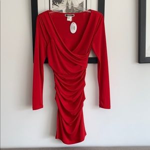 Sexy long sleeve red mini dress